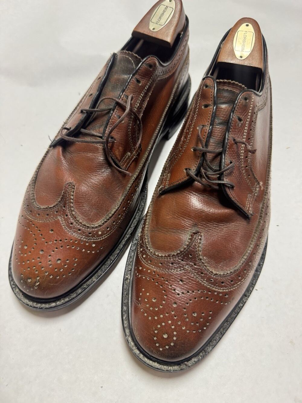 Florsheim Imperial Dress Shoes Mens Size 12D Brown Leather Wingtip Needs Laces